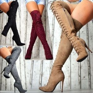 Suede thigh high boots